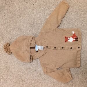 Janie Jack fox button up sweater w hood.  6-12m